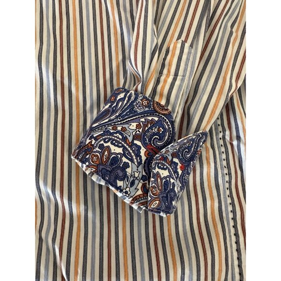 7 Downie St. Mens Button Up Shirt Size 4 US L Striped Paisley Flip Cuff Preppy - Picture 2 of 8